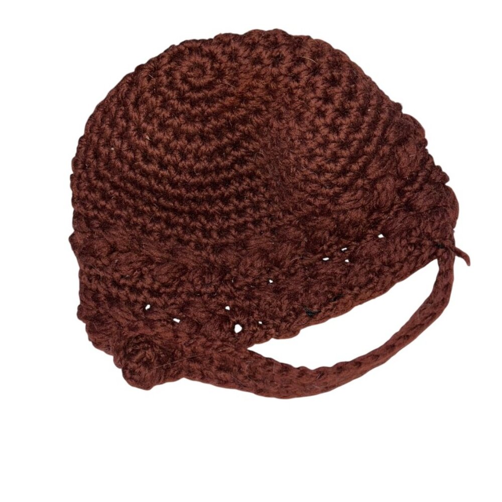 HANDMADE brown wool crochet knit childs hat
